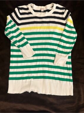 Merona Striped Crewneck Sweater in Navy, Green & Yellow